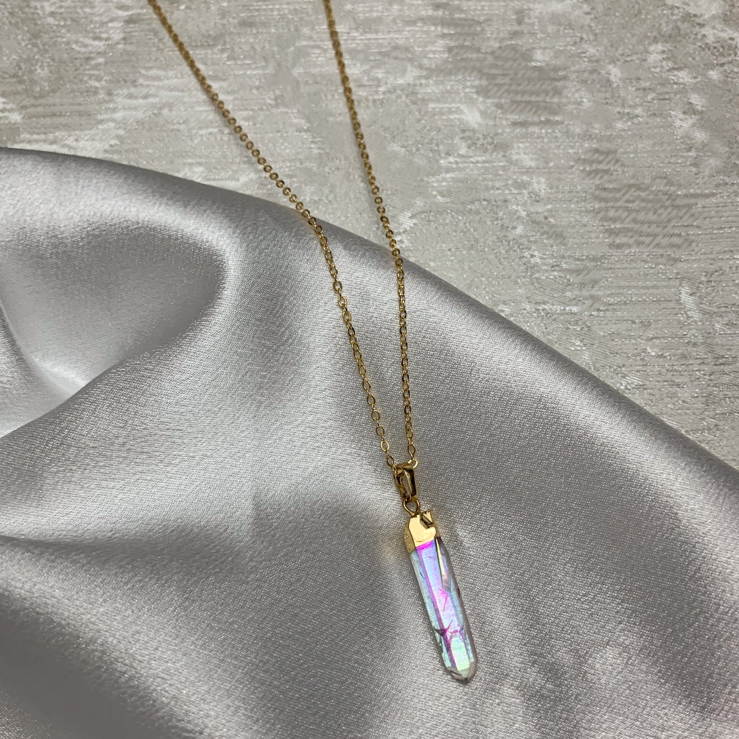 Aura Quartz // Gold Dipped Point Necklace