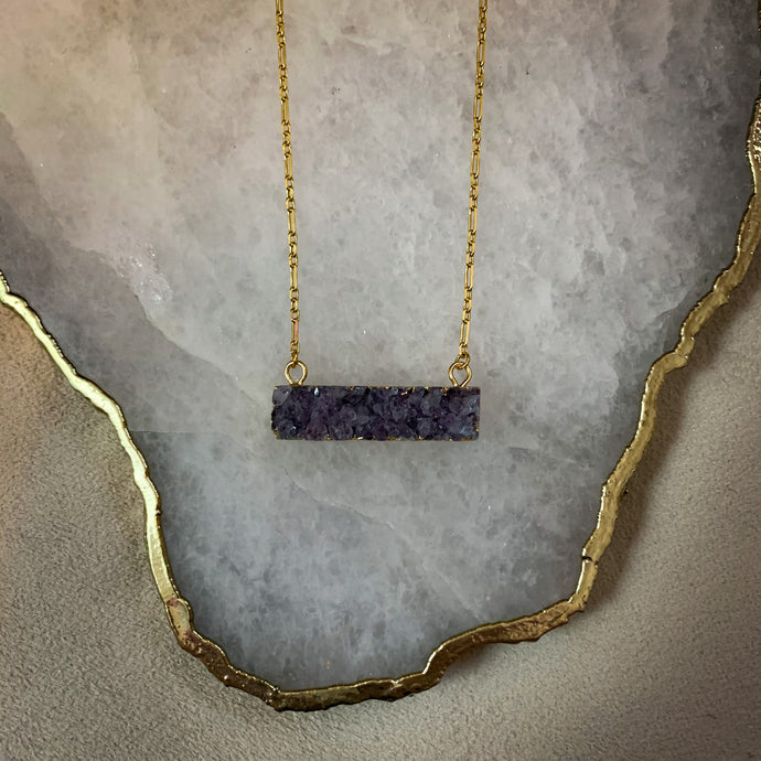 Amethyst // Druzy Bar Necklace